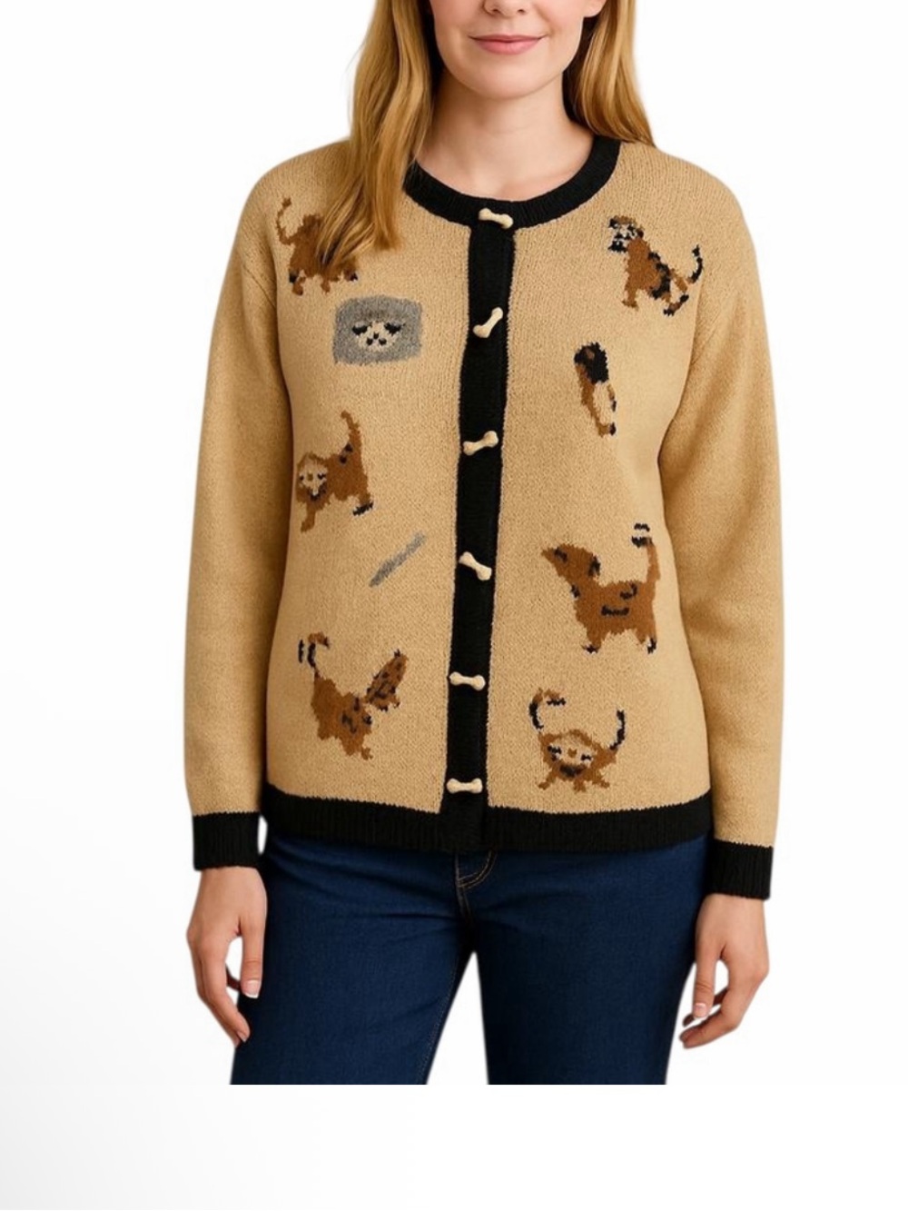 Talbots Vintage Animal Motif Knit Cardigan Novelty Bone Toggle sweater - Picture 7 of 7